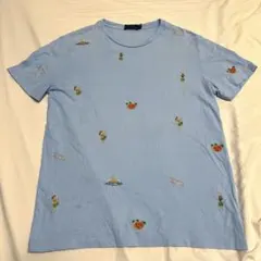 ポロ ラルフローレン 刺繍 Tシャツ 総柄 アロハ 水色 M