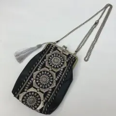 インド刺繍 リボン がま口 スマホショルダー スマホポーチ スマホポシェット