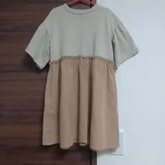 カーキ・ベージュ 半袖ワンピース　BAYFLOW　130㎝