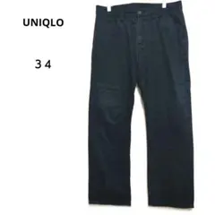 ユニクロ 34 黒 ストレートデニムパンツ 綿100%
