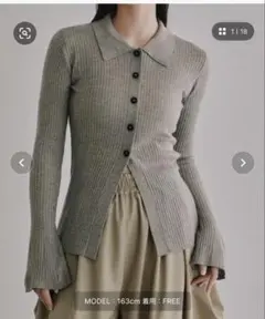 TENTO リブニットシャツカーディガン グレージュ