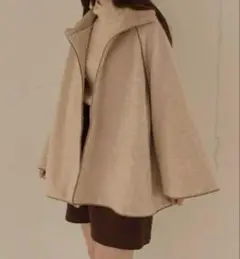 【美品】alumu エルム　パイピングポンチョコート　ベージュ アウター