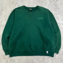 ラッセルアスレチック　企業　刺繍ロゴ　ワンポイントスウェット　古着　グリーン　L