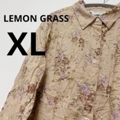 美品✨LEMON GRASS 花柄長袖シャツ XL ブラウス　ブラウン　刺繍