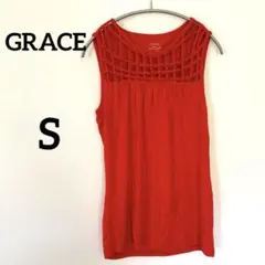 GRACE ノースリーブ レッドトップス S レーヨン