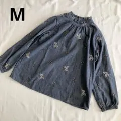 ケルシャンス カットソー 長袖 花柄 刺繍 グレー M ブラウス フリル 秋