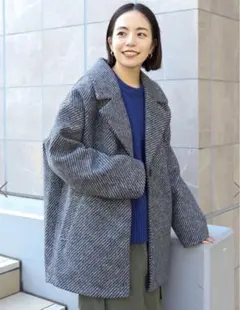 値下げ！オーバーサイズ グレー ブラック ストライプ チェスターコート