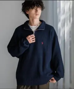 U.S.POLO ASSN. ワンポイントロゴハーフジップ長袖ニットセーター