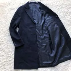 【美品 超希少サイズXL】ユニクロ　チェスターコート　紺　ウールカシミヤ　ロング