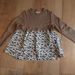 branshes 130 長袖カットソー ベージュ/ホワイト