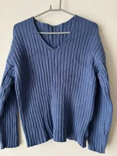 SAISON DE PAPILLONブルー Vネック 長袖ニット