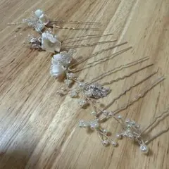 ホワイトフラワーとパールのヘアピン 6個セット
