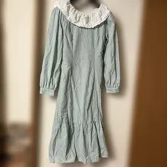 今日限り新品未使用美品フリル襟 グリーン ロングワンピース