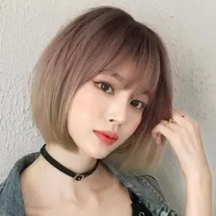 フルウィッグ ショートボブ ピンクアッシュブラウン ストレート グラデーション