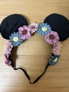 ミッキー耳 花飾り付きカチューシャ