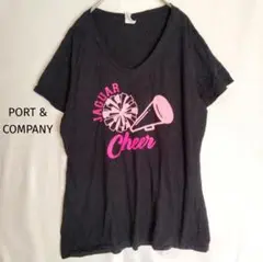 ポートアンドカンパニー Tシャツ Vネック プリント L 黒 綿 お出かけ