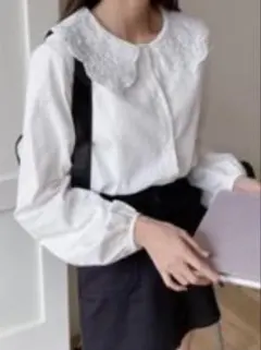 SHEIN DAZY ランタンスリーブアイレット刺繍　シャツ
