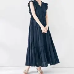 美品】MAX&Co. カシュクールロングワンピース 黒 S スカラップ刺繍