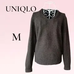 ユニクロ UNIQLO ラムウールセーター ニット ブラウン Vネック M