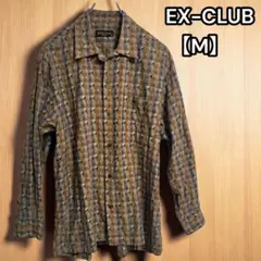 美品★EX-Club【レナウン】レトロ 長袖シャツ 総柄 幾何学 凹凸 日本製M