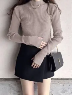 GRL サムホール付きロングスリーブニットトップス　k9206d
