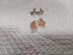 フラワーピアス 2個セット　ローズゴールド シルバー