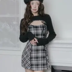 Darich ニットボレロダブルチェックミニワンピース