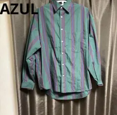 AZUL by moussy 長袖シャツ　グリーン　ストライプ