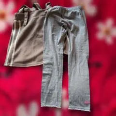 ブラウンストラップ付きスカートとグレーのレギンスセット130cm