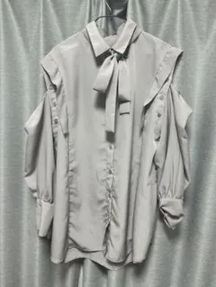 Heather ブラウス　シャツ　リボン　グレー