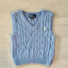 Polo 水色 ケーブルニット Vネックベスト
