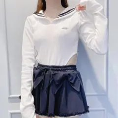 ♡ lilLilly セーラーレオタードリブニットトップス WHITEのサムネイル