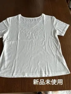 ホワイト 刺繍デザイン 半袖Tシャツ 綿100%のサムネイル