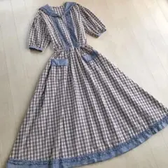 ピンクハウス セーラーカラー チェック柄 ピコフリル ワンピース