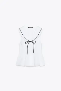 ZARA リボンタイ付きポプリン製トップス
