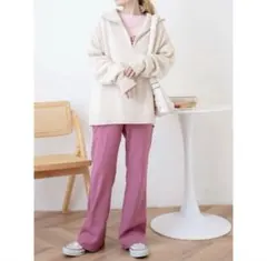 WEGO カラーセミフレアスラックス ピンク リラックスフィットパンツ