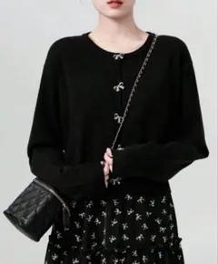 SHEIN リボンボタンカーディガン ブラック Sサイズ