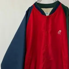 スタジアムジャンパー　ワンポイントロゴ　マルチカラー　アメカジ　古着　レッド