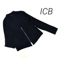 【美品】ICB アイシービー ブルゾン ノーカラー ジャケット ネイビー M