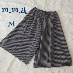 m.m.a】アンクル丈 ウエストリボン 後ろゴム ストライプ ガウチョパンツ M