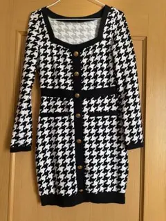 ハウンドトゥース柄 長袖ワンピース