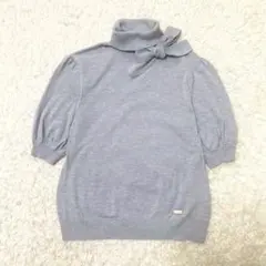 ブルーレーベルクレストブリッジ ボウタイニット パフスリーブ コットン グレー