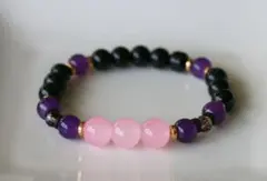 ブレスレット　ローズクォーツ　アメジスト　オニキス