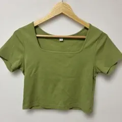 UNIQLO ユニクロ　スクエアネックTシャツ　ミニ丈 グリーン Lのサムネイル