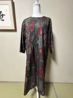 大島紬リメイクワンピース　ピンタックAライン　お買い得‼️