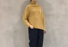 新品 Sisam オーガニックコットン ファネルネックニット マスタード