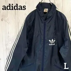 adidas　アディダンス　ナイロンジャケット　紺　メンズLサイズ　国旗タグ古着