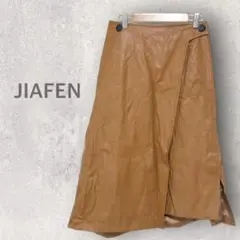 【JIAFEN】レザースカート M ラップスカート アシンメトリー スリット入りのサムネイル