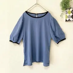 【イノウェーブ】 5分袖 ブラウス M ブルー系 キレカジ オフィス 春夏