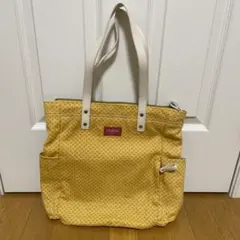キャスキッドソン ラージキャンバストート  マスタード色内側ミモザ柄